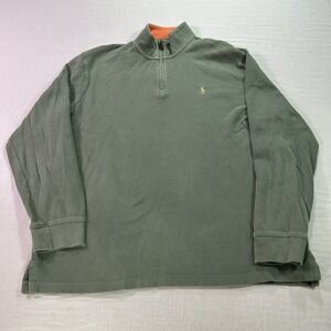 Polo Ralph Lauren Sweater Mens XL Green Estate Rib 1/4 Zip Sweatshirt Mock Neck